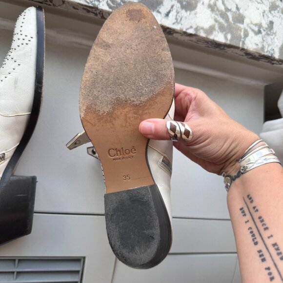 Chloe Suzanna White Studded Ankle Western Booties 35 - Picture 12 of 16